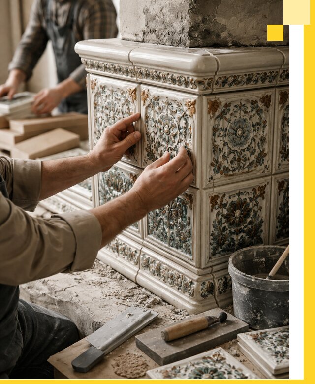 Изразцовые камины под ключ в Губкине: проект и монтаж