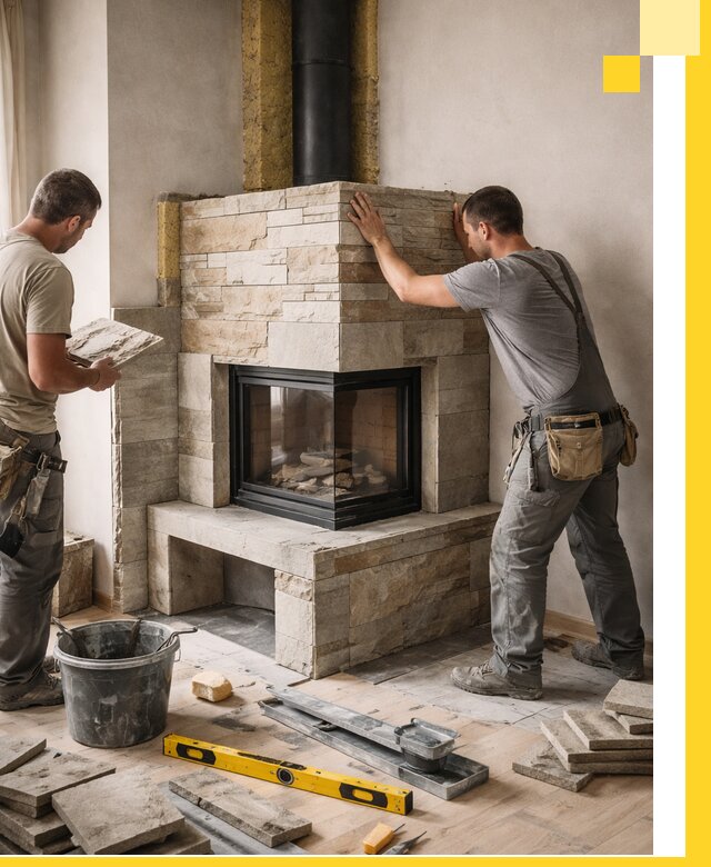 Угловые камины под ключ проект, монтаж и отделка в Губкине