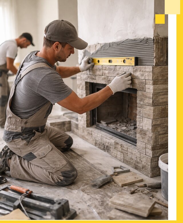 Облицовка каминов в Губкине, монтаж и отделка натуральным камнем