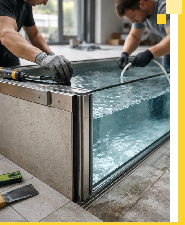 Проектирование и монтаж стеклянных бассейнов в Губкине