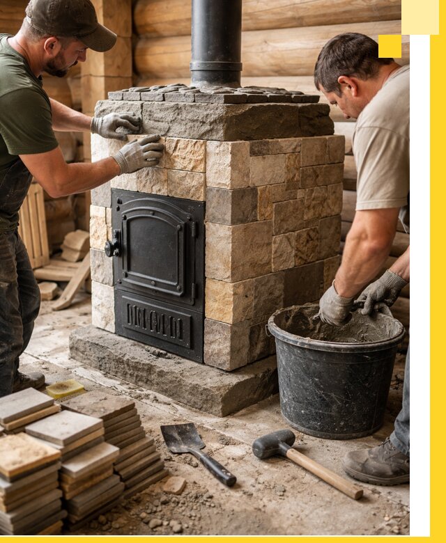 Облицовка банной печи под ключ в Губкине: камень и плитка