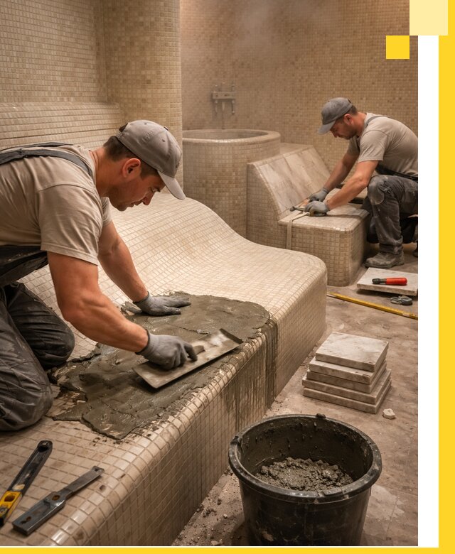 Лежаки для хамама под ключ в Губкине, проект и монтаж