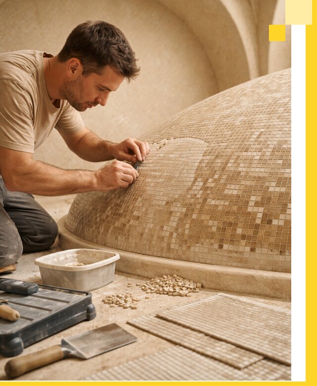 Профессиональная укладка мозаики для хамама под ключ в Губкине