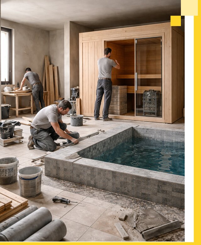 SPA зоны под ключ с бассейном сауной и печью в Губкине